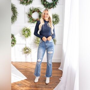 Free People Make It Easy Thermal Top Long sleeve Waffle Knit Mock Neck in Black